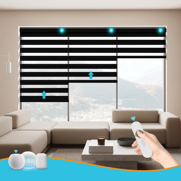 Blindify Motorized Zebra Blinds with Remote Smart Blind Work with Homekit Alexa SmartThings Electric Day and Night Shade Cordless Automatic Solar Powered Window Shade Customize