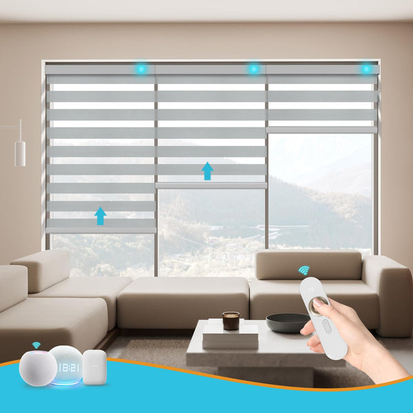 Blindify Motorized Zebra Blinds with Remote Smart Blind Work with Homekit Alexa SmartThings Electric Day and Night Shade Cordless Automatic Solar Powered Window Shade Customize(Grey)