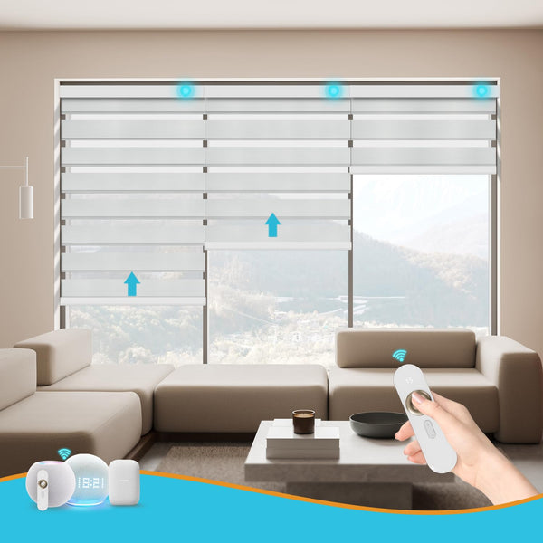 Blindify Motorized Zebra Blinds with Remote Smart Blind Work with Homekit Alexa SmartThings Electric Day and Night Shade Cordless Automatic Solar Powered Window Shade Customize(Classic White)