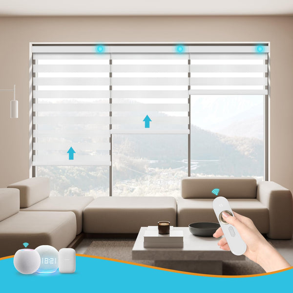Blindify Motorized Zebra Blinds with Remote Smart Blind Work with Homekit Alexa SmartThings Electric Day and Night Shade Cordless Automatic Solar Powered Window Shade Customize(Starry White)
