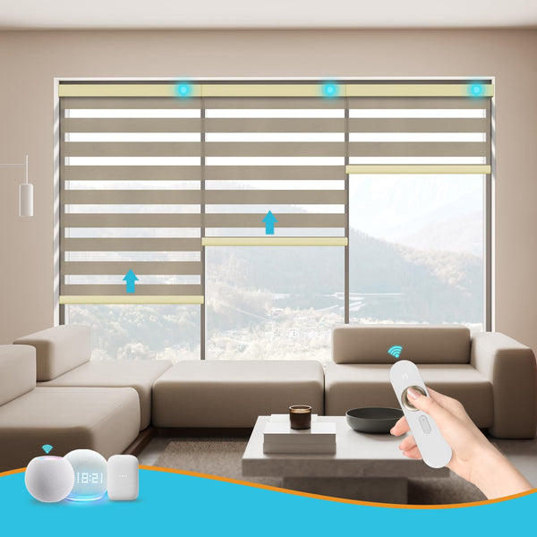Blindify Motorized Zebra Blinds with Remote Smart Blind Work with Homekit Alexa SmartThings Electric Day and Night Shade Cordless Automatic Solar Powered Window Shade Customize(Starry Coffee)