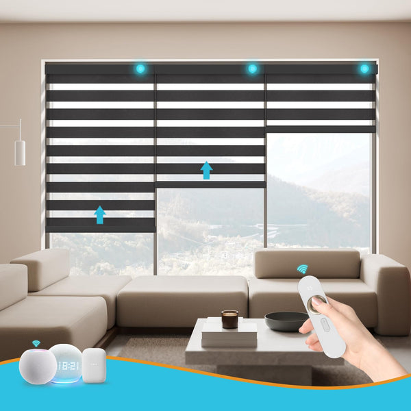 Blindify Motorized Zebra Blinds with Remote Smart Blind Work with Homekit Alexa SmartThings Electric Day and Night Shade Cordless Automatic Solar Powered Window Shade Customize(Starry Black)
