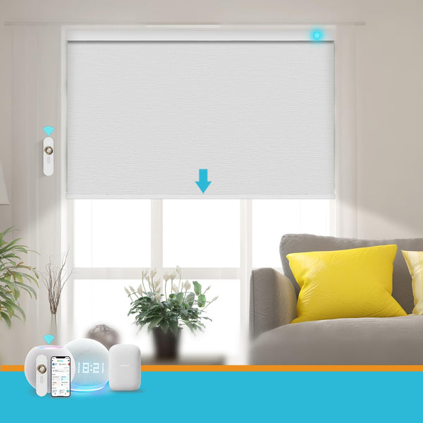 Blindify Motorized Blinds with Remote, Smart Blind Roller Shades Compatible with Alexa, Durable Rechargeable Battery Solar Power Electric Window Blinds Motorized Shades Customized Size (Luxury-White)