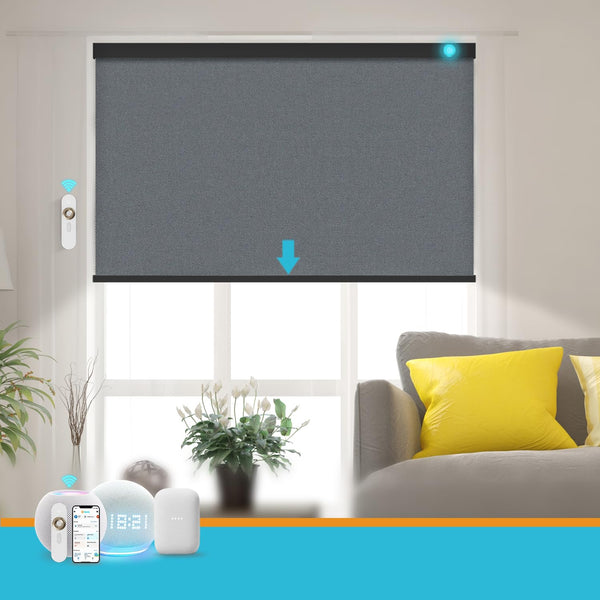Blindify Motorized Blinds with Remote, Smart Blind Roller Shades Compatible with Alexa, Durable Rechargeable Battery Solar Power Electric Window Blinds Customized Size (Pure Deep Grey)