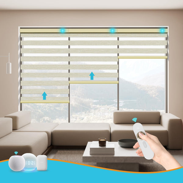 Blindify Motorized Zebra Blinds with Remote Smart Blind Work with Homekit Alexa SmartThings Electric Day and Night Shade Cordless Automatic Solar Powered Window Shade Customize(Light Gold)