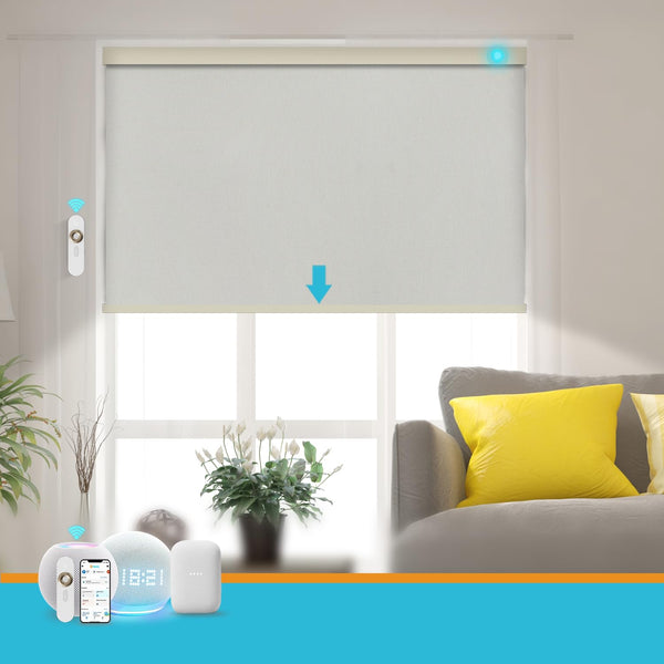 Blindify Motorized Blinds with Remote, Smart Blind Roller Shades Compatible with Alexa, Durable Rechargeable Battery Solar Power Electric Window Blinds Motorized Shades Customized Size (Pure Beige)