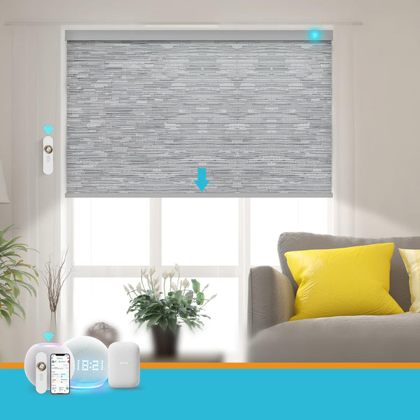 Blindify Motorized Blinds with Remote, Smart Roller Shades Compatible with Alexa, Durable Rechargeable Battery Solar Power Electric 100% Blackout for Windows Customized Size (Jacquard Grey)