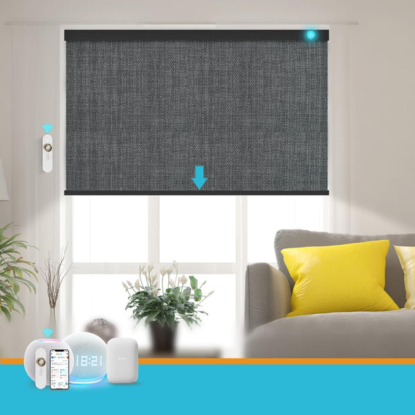 Blindify Motorized Blinds with Remote, Smart Blind Roller Shades Compatible with Alexa, Durable Rechargeable Battery Solar Power Electric Window Blinds Customized Size (3-Layer Dark Grey)