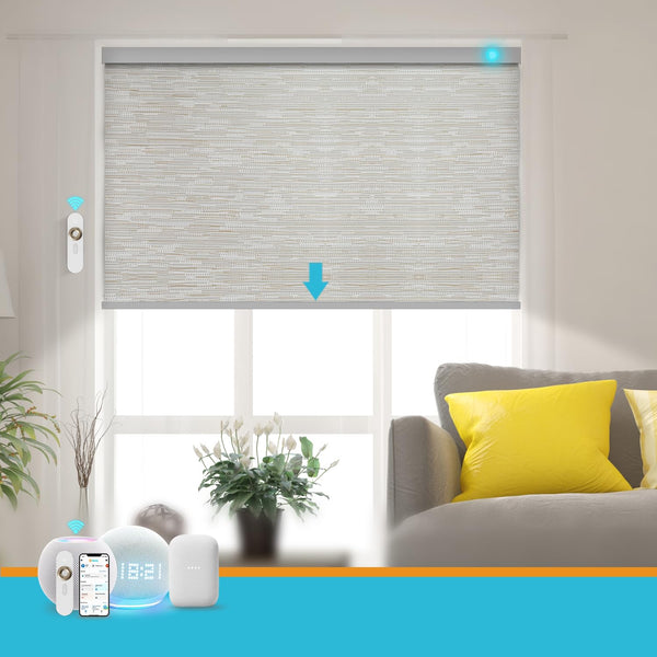 Blindify Motorized Blinds with Remote, Smart Blind Roller Shades Compatible with Alexa, Durable Rechargeable Battery Solar Power Electric Window Blinds Customized Size (Jacquard Beige)