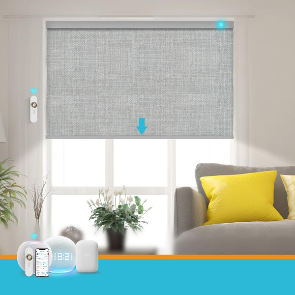 Blindify Motorized Blinds with Remote, Smart Blind Roller Shades Compatible with Alexa, Durable Rechargeable Battery Solar Power Electric Window Blinds Motorized Shades Customized Size (3-Layer Grey)