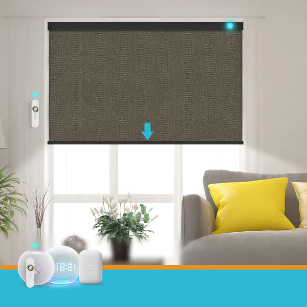 Blindify Motorized Blinds with Remote, 100% Blackout Smart Blind Roller Shades Compatible with Alexa Homekit, Automatic Electric Shades for Windows Customized Size（Elegant-Brown）