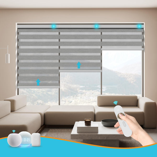 Blindify Motorized Zebra Blinds with Remote Smart Blind Work with Homekit Alexa SmartThings Electric Day and Night Shade Cordless Automatic Solar Powered Window Shade Customize(Carbon Grey)