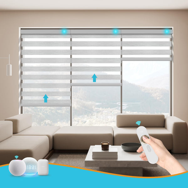 Blindify Motorized Zebra Blinds with Remote Smart Blind Work with Homekit Alexa SmartThings Electric Day and Night Shade Cordless Automatic Solar Powered Window Shade Customize(Starry Silver)