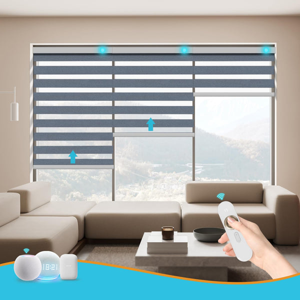 Blindify Motorized Zebra Blinds with Remote Smart Blind Work with Homekit Alexa SmartThings Electric Day and Night Shade Cordless Automatic Solar Powered Window Shade Customize(Pure Grey)