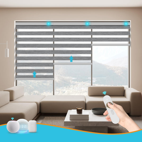 Blindify Motorized Zebra Blinds with Remote Smart Blind Work with Homekit Alexa SmartThings Electric Day and Night Shade Cordless Automatic Solar Powered Window Shade Customize(Deep Grey)
