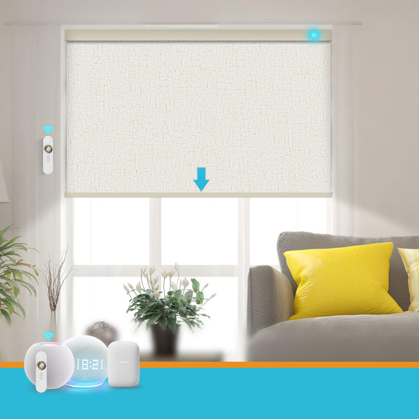 Blindify Motorized Blinds with Remote, 100% Blackout Smart Blind Roller Shades Compatible with Alexa Homekit, Automatic Electric Shades for Windows Customized Size（Linen Cream）
