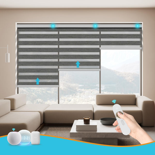 Blindify Motorized Zebra Blinds with Remote Smart Blind Work with Homekit Alexa SmartThings Electric Day and Night Shade Cordless Automatic Solar Powered Window Shade Customize(Carbon Dark Grey)
