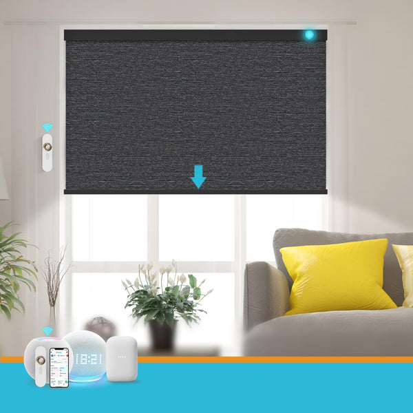 Blindify Motorized Blinds with Remote, Smart Blind Roller Shades Compatible with Alexa, Durable Rechargeable Battery Solar Power Electric Window Blinds Motorized Shades Customized Size (Luxury-Black)