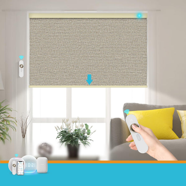 Blindify Motorized Blinds with Remote, 100% Blackout Smart Blind Roller Shades Compatible with Alexa Homekit, Automatic Electric Shades for Windows Customized Size（Elegant-Cream）