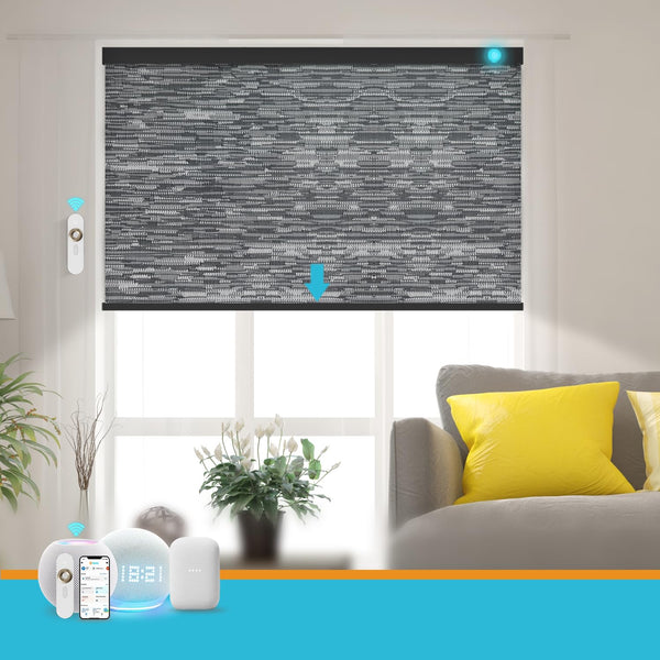 Blindify Motorized Blinds with Remote, Smart Blind Roller Shades Compatible with Alexa, Durable Rechargeable Battery Solar Power Electric Window Blinds Customized Size (Jacquard Dark Grey)